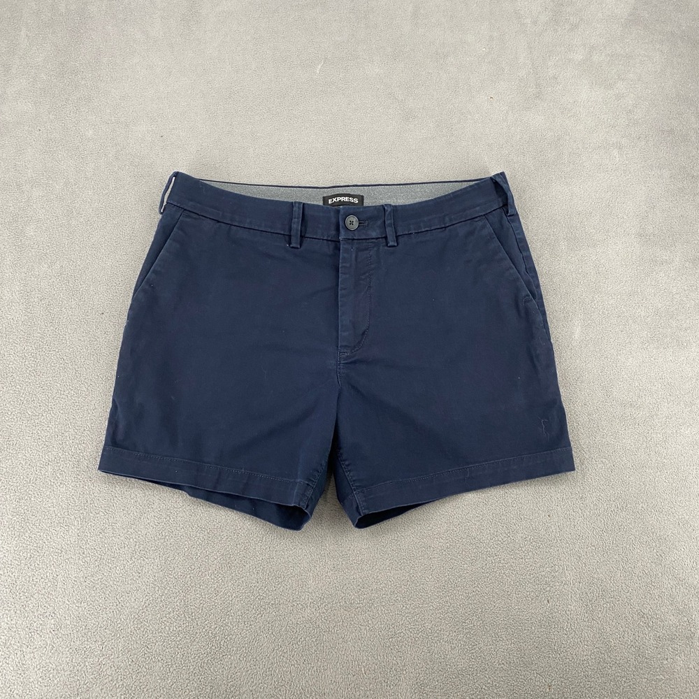 Express Mens Chino Shorts Navy Blue Flat Front 6 Inch Inseam Size 32